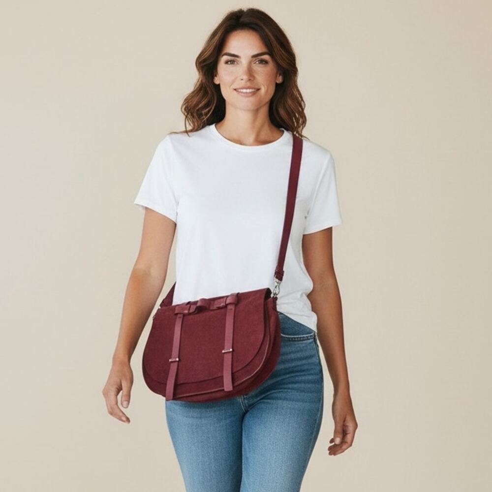 bag crossbody shoulder burgundy suede large Bess Croute messenger flap Ox Blood